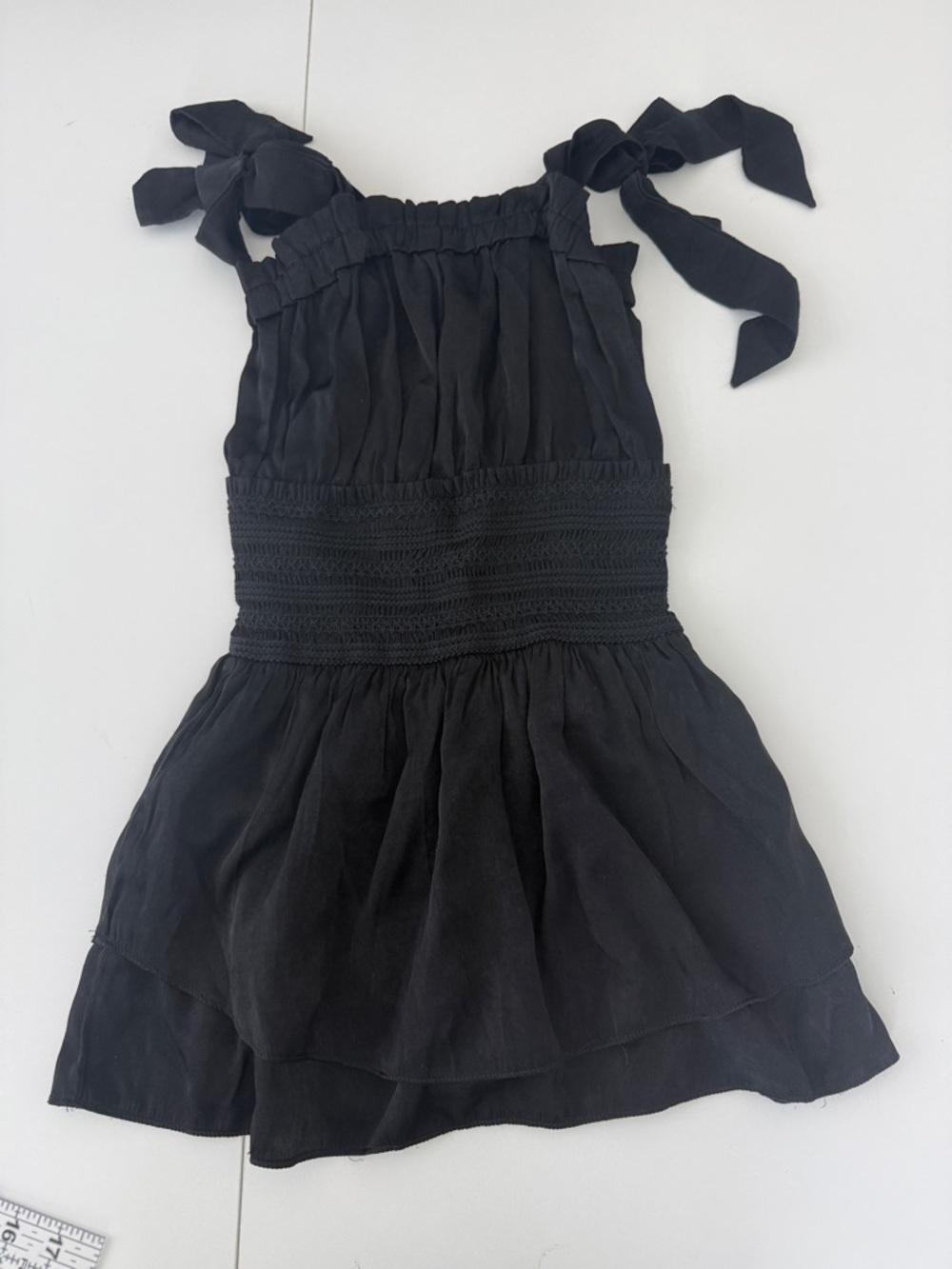 Chelsie and Violet Black Tie-Shoulder Smocked Waist Kids Romper